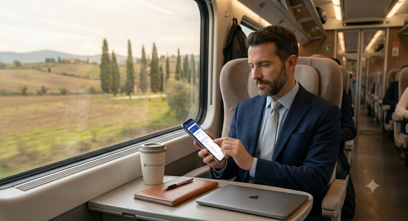 AbacoPro utilizzato da smartphone durante un viaggio in treno